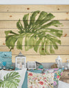 Mixed Botanical Green Leaves V - Cottage Print on Natural Pine Wood
