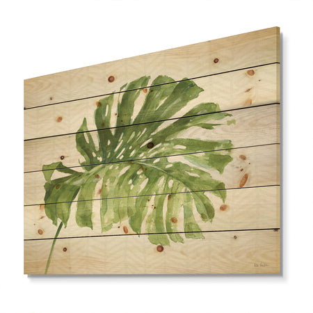 Mixed Botanical Green Leaves V - Cottage Print on Natural Pine Wood