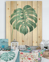 Mixed Botanical Green Leaves VI - Cottage Print on Natural Pine Wood