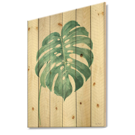 Mixed Botanical Green Leaves VI - Cottage Print on Natural Pine Wood