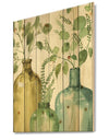 Mixed Botanical Green Leaves IX - Cottage Print on Natural Pine Wood