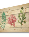 Mixed Botanical Green Leaves II - Farmhouse Print on Natural Pine Wood