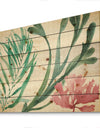 Mixed Botanical Green Leaves III - Farmhouse Print on Natural Pine Wood