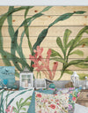 Mixed Botanical Green Leaves IIII - Farmhouse Print on Natural Pine Wood