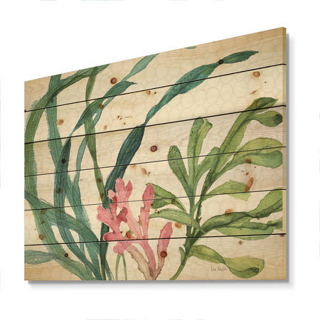 Mixed Botanical Green Leaves IIII - Farmhouse Print on Natural Pine Wood