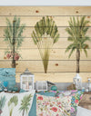 Mixed Botanical Greens palms II - Farmhouse Print on Natural Pine Wood