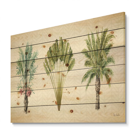 Mixed Botanical Greens palms II - Farmhouse Print on Natural Pine Wood