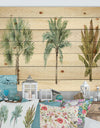 Mixed Botanical Greens palms I - Farmhouse Print on Natural Pine Wood