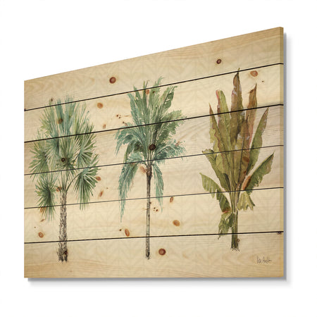 Mixed Botanical Greens palms I - Farmhouse Print on Natural Pine Wood