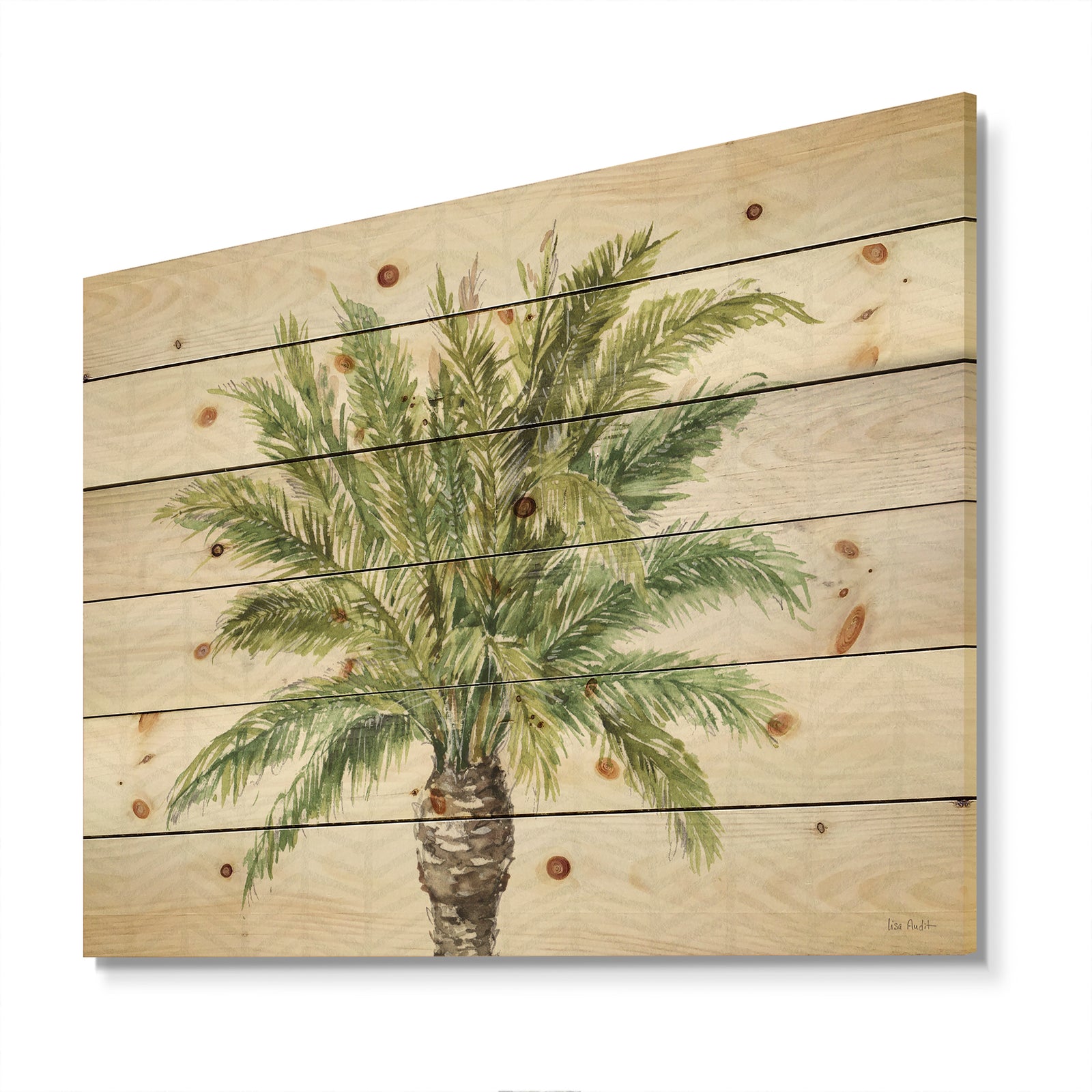 Porch & Den Mixed Botanical Greens palms IV - Print on Natural Pine Wood