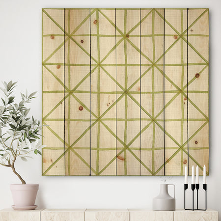 geometric Green Triangle II - Mid-Century Modern Transitional Print on Natural Pine Wood