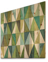 geometric Green Triangle III - Mid-Century Modern Transitional Print on Natural Pine Wood