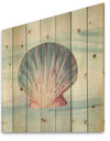 Ocean Shell on Blue - Nautical & Coastal Print on Natural Pine Wood