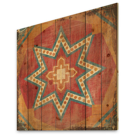 Moroccan Orange Tiles Collage I - Bohemian Chic Print on Natural Pine Wood