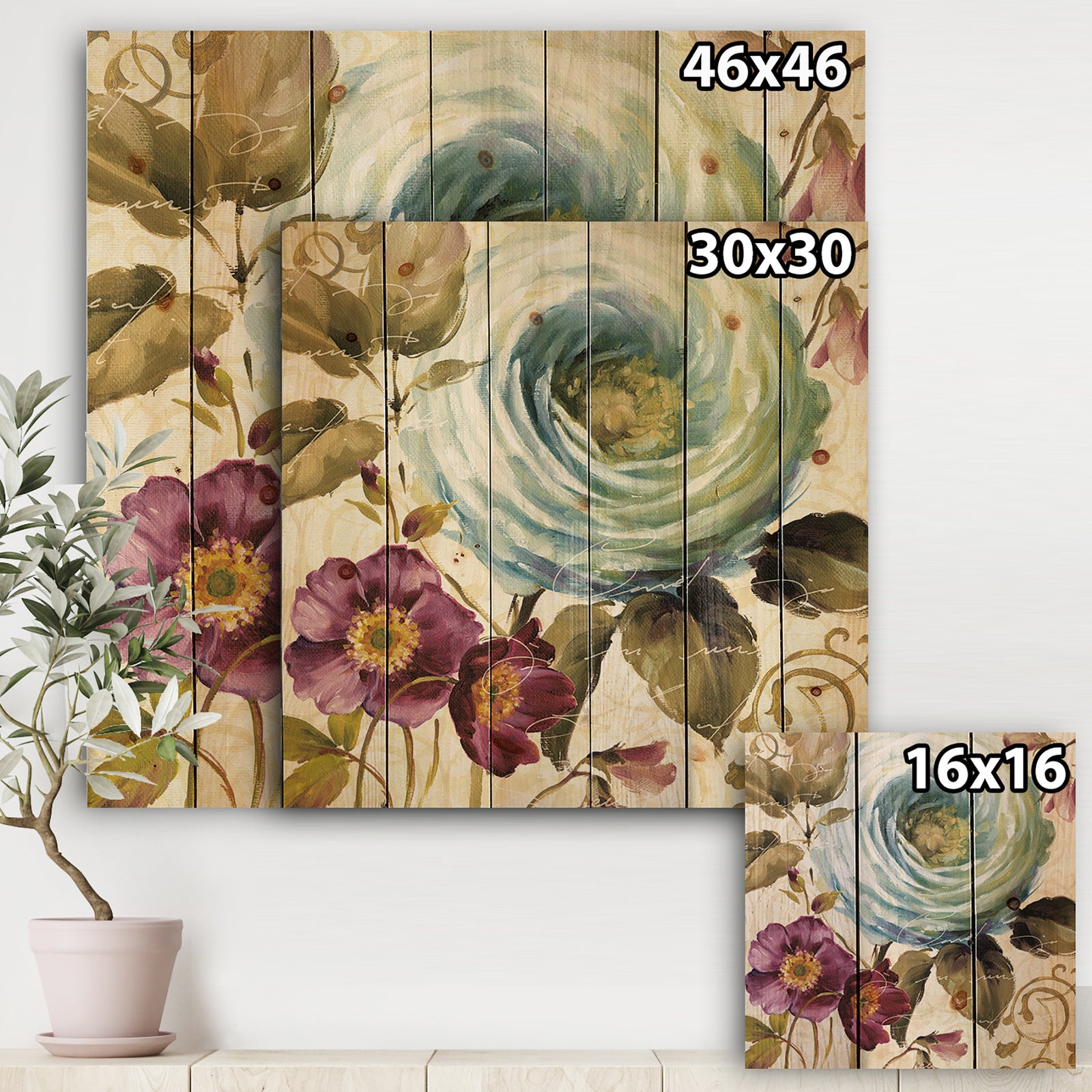 Victorias Cream Flower - Traditional Print on Natural Pine Wood