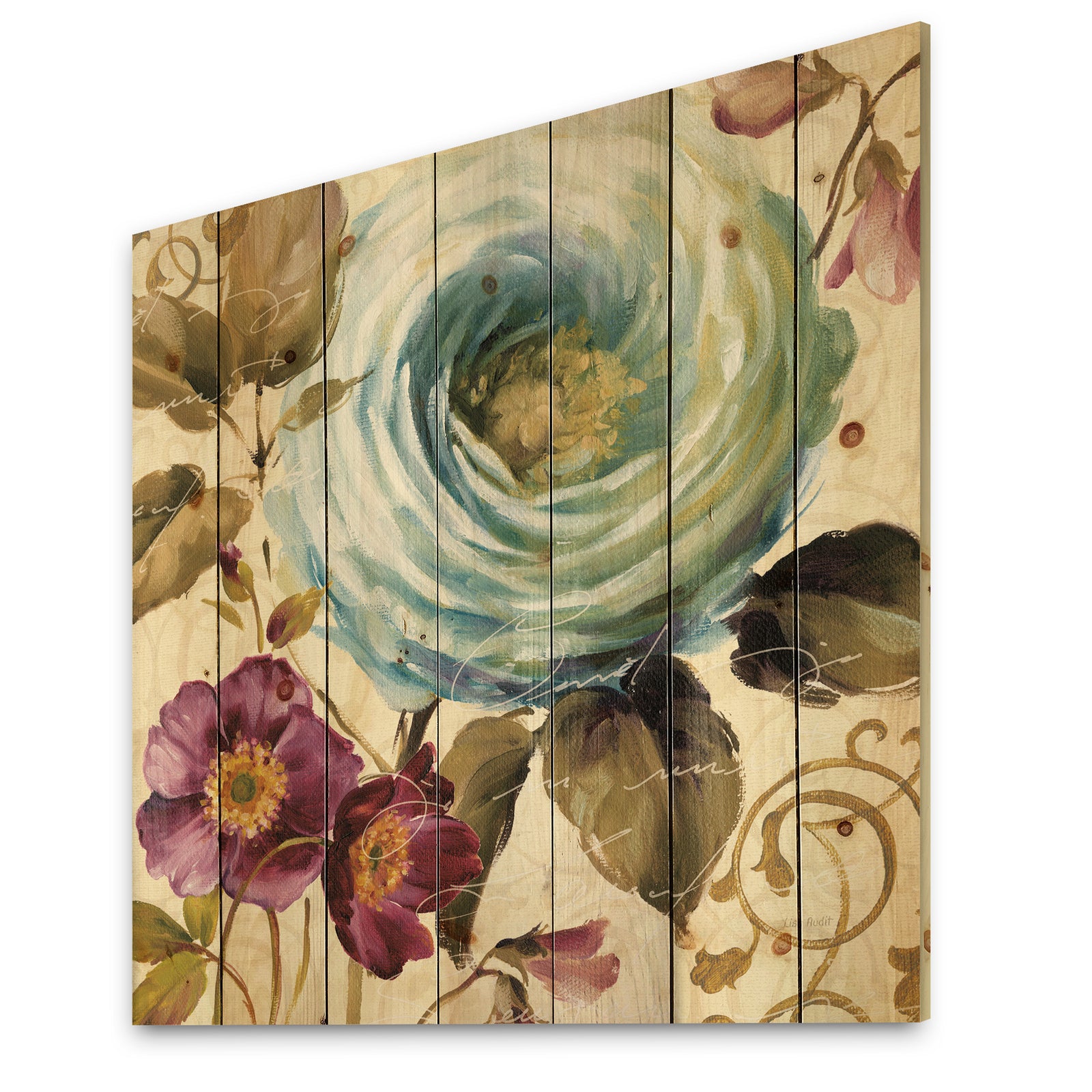 Victorias Cream Flower - Traditional Print on Natural Pine Wood