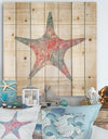 Pink Starfish Ocean Life - Nautical & Coastal Print on Natural Pine Wood