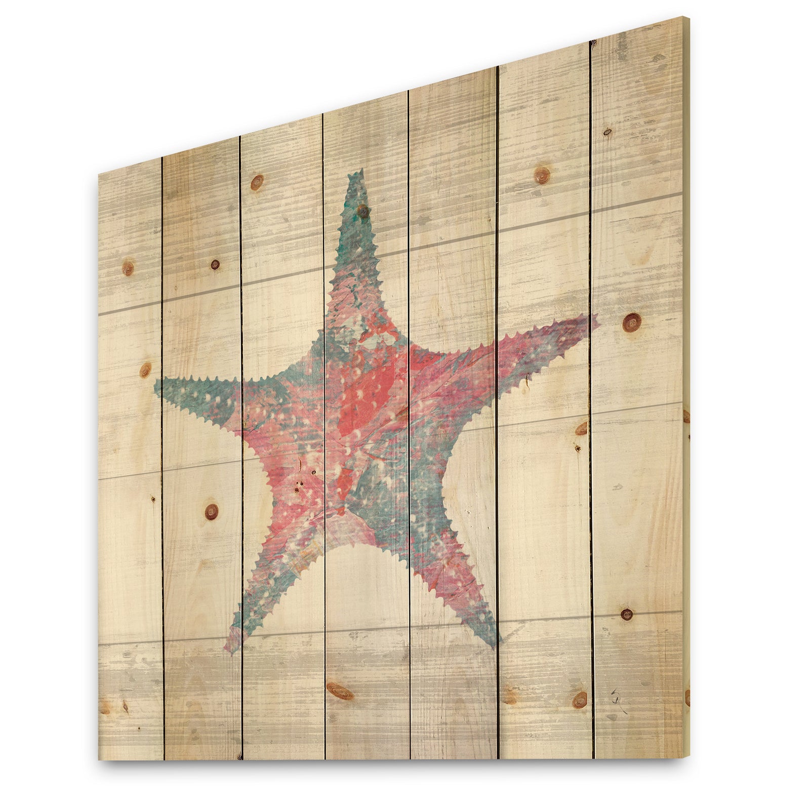 Pink Starfish Ocean Life - Nautical & Coastal Print on Natural Pine Wood