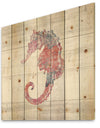 Pink seahorses Ocean Life - Nautical & Coastal Print on Natural Pine Wood