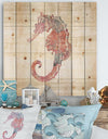 Pink seahorses Ocean Life - Nautical & Coastal Print on Natural Pine Wood