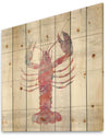 Pink lobster Ocean Life - Nautical & Coastal Print on Natural Pine Wood