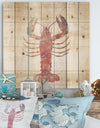 Pink lobster Ocean Life - Nautical & Coastal Print on Natural Pine Wood