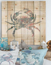 Pink Crab Ocean Life - Nautical & Coastal Print on Natural Pine Wood