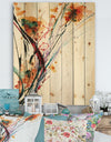 Abstract Orange Flowers - Traditional Print on Natural Pine Wood