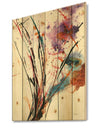 Abstract Purple and Blue Flowers - Traditional Print on Natural Pine Wood