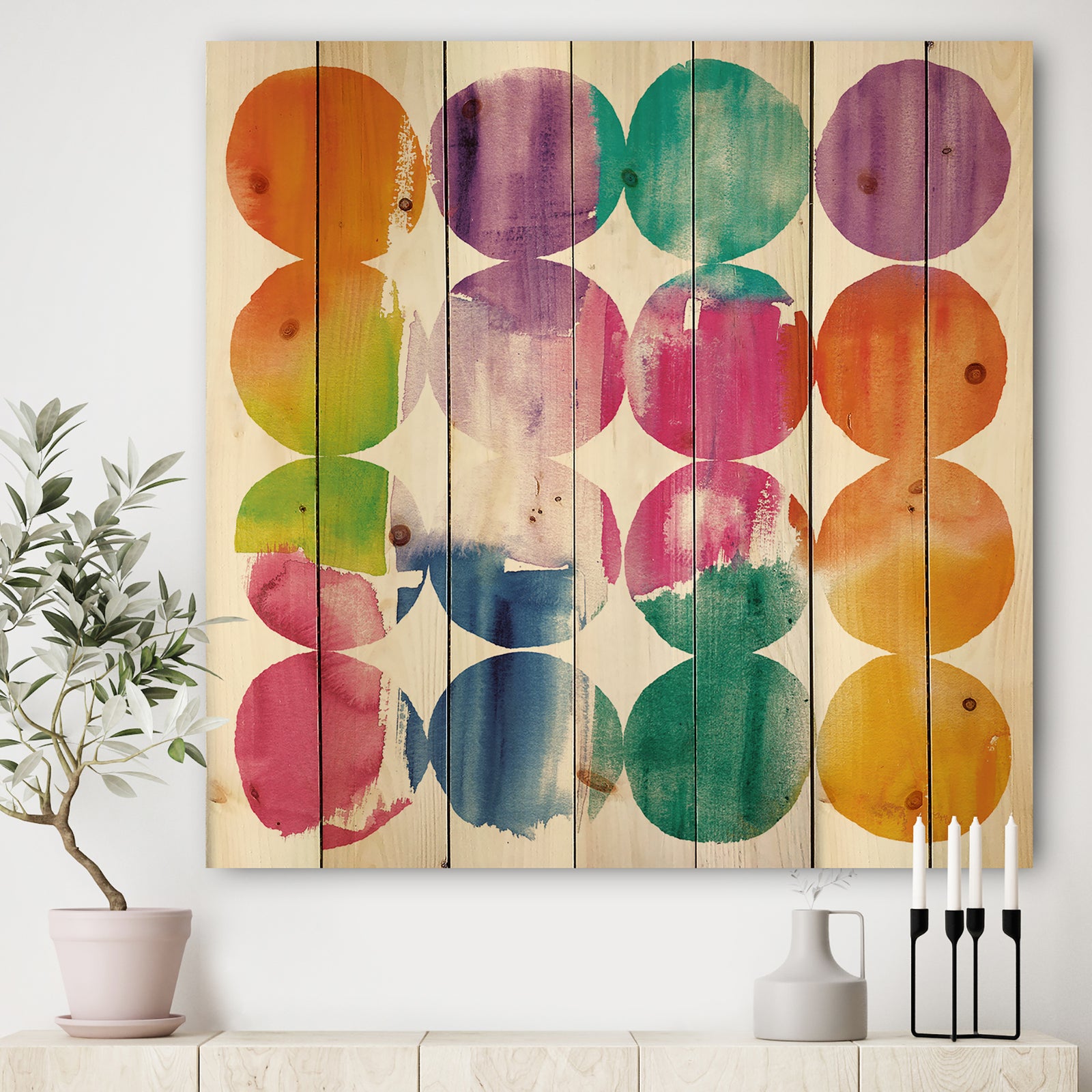 Circle Abstract Colorfields - Modern & Contemporary Print on Natural Pine Wood
