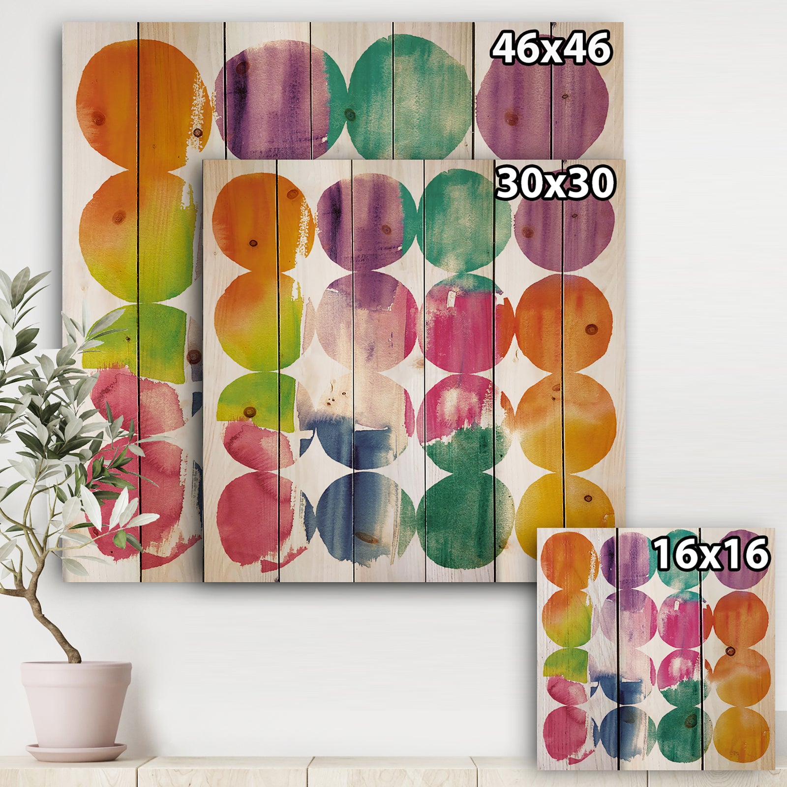Circle Abstract Colorfields - Modern & Contemporary Print on Natural Pine Wood