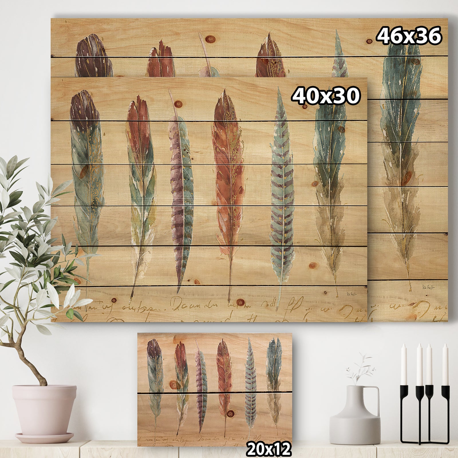 Feathers Cottage Family - Lake House Print on Natural Pine Wood