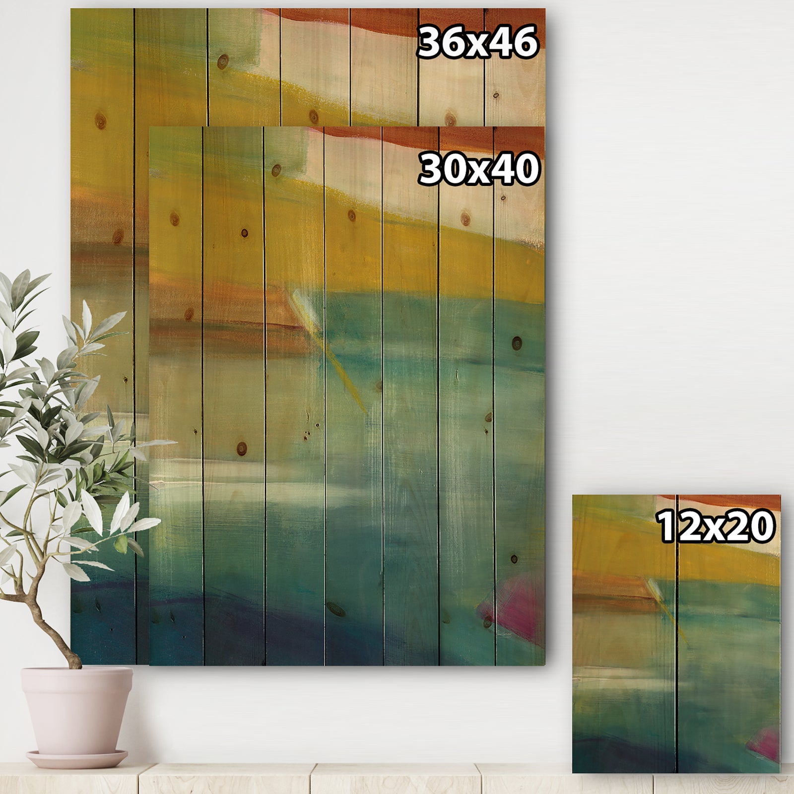 Waterpainting Impression of Indigo And Green - Modern & Contemporary Print on Natural Pine Wood