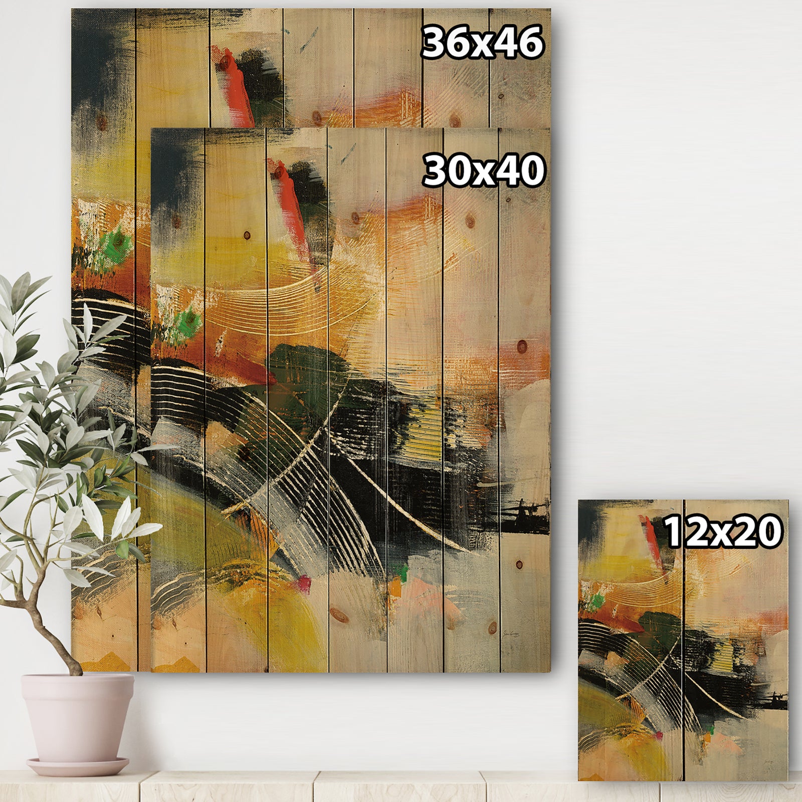 End of the Orange Rainbow I - Modern & Contemporary Print on Natural Pine Wood
