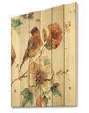 Farmhouse Bird on Flower Branch - Traditional Print on Natural Pine Wood