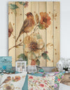 Farmhouse Bird on Flower Branch - Traditional Print on Natural Pine Wood