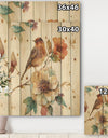 Farmhouse Bird on Flower Branch - Traditional Print on Natural Pine Wood