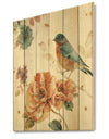 Cottage Bird on Orange Flower Twig - Traditional Print on Natural Pine Wood