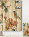 Cottage Bird on Orange Flower Twig - Traditional Print on Natural Pine Wood