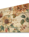 Orange and Cream Cottage Flowers Twig - Traditional Print on Natural Pine Wood