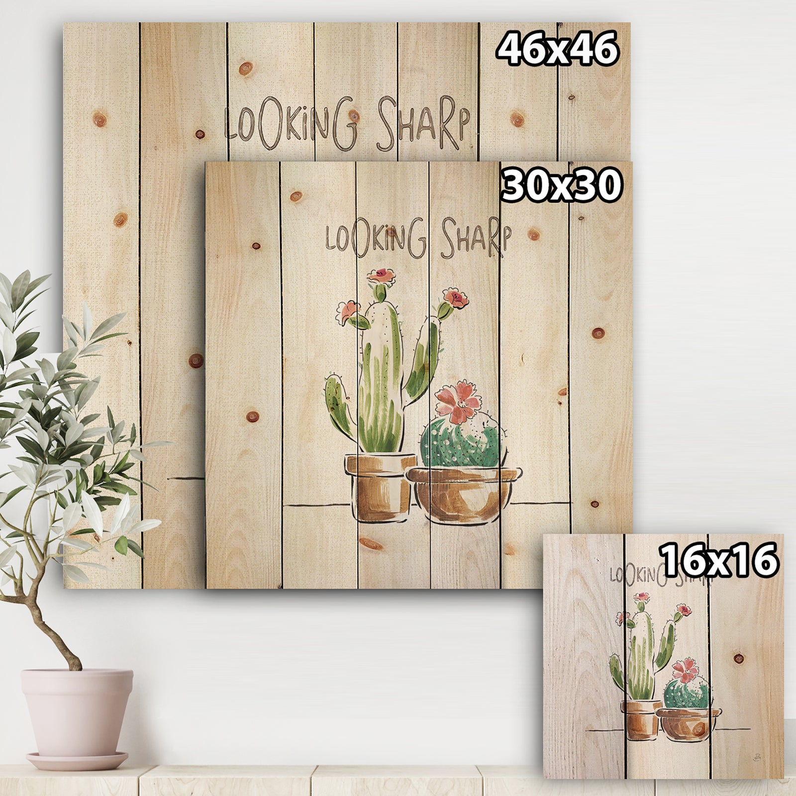 Desert Botanical Bloom I - Cabin & Lodge Print on Natural Pine Wood