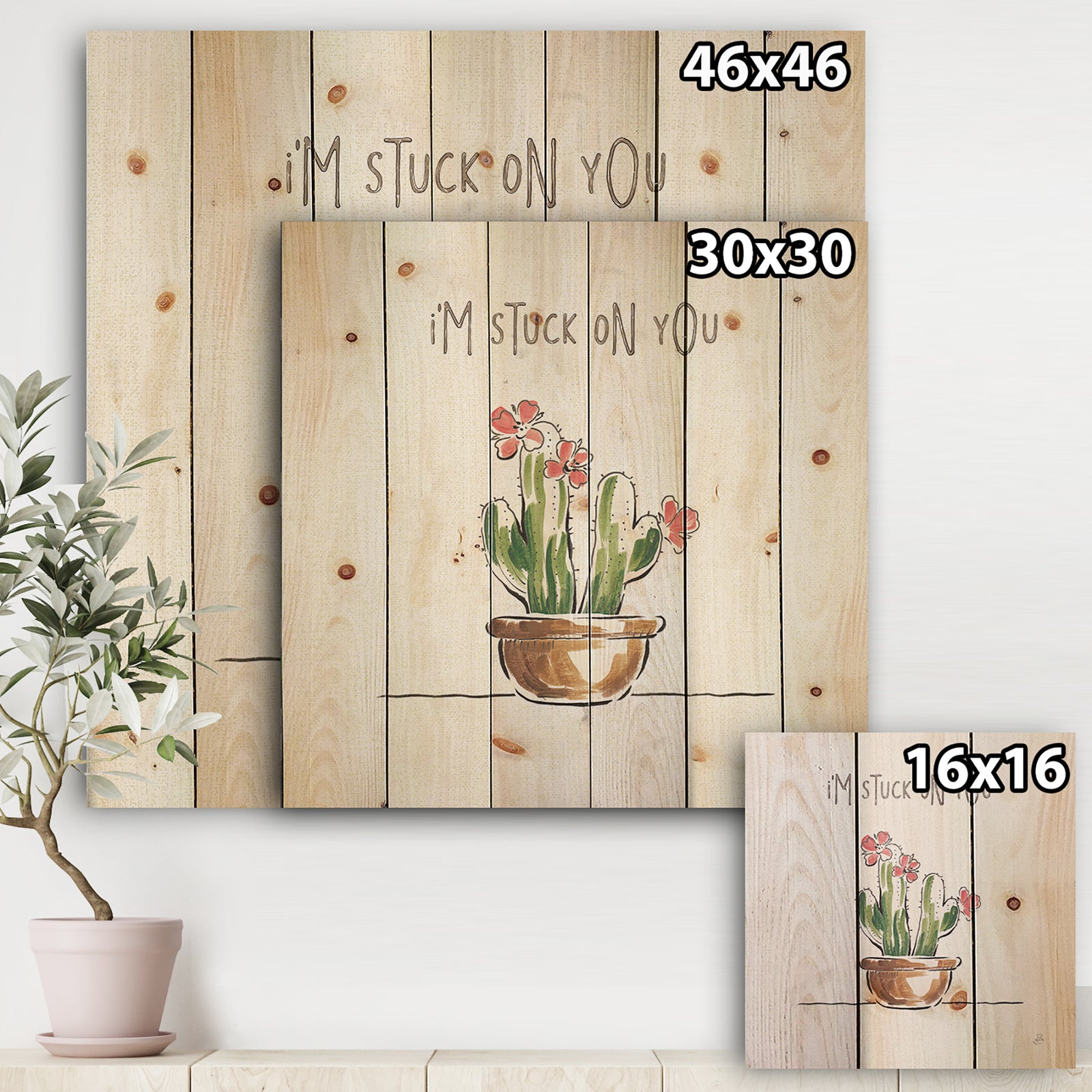 Desert Botanical Bloom II - Cabin & Lodge Print on Natural Pine Wood