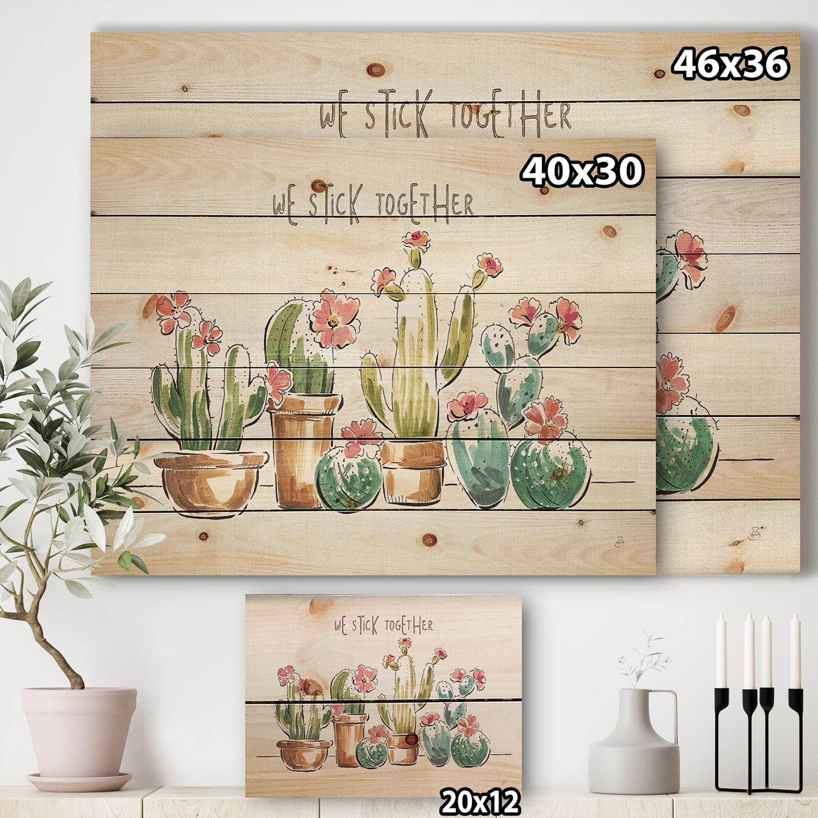 Desert Botanical Bloom III - Cabin & Lodge Print on Natural Pine Wood