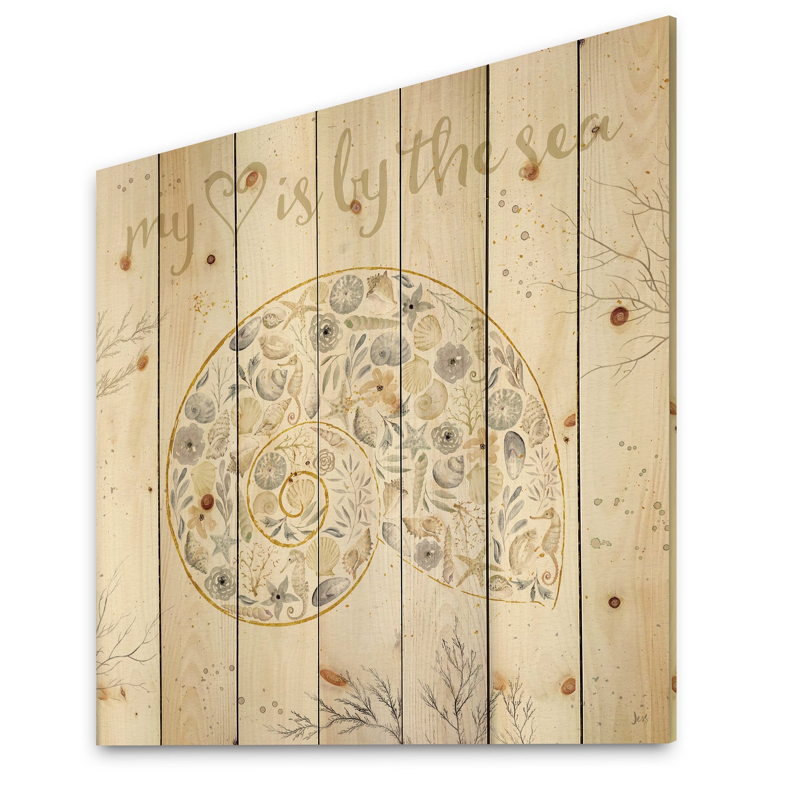 Coastal Floral Blossoms III Neutral - Nautical & Coastal Print on Natural Pine Wood