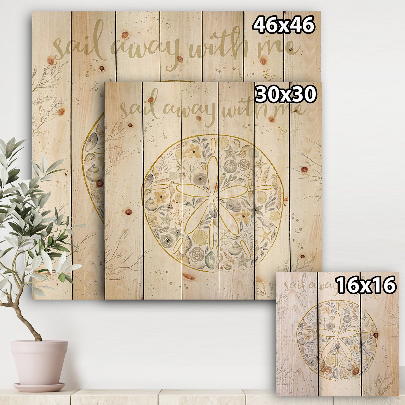 Coastal Floral Blossoms IV Neutral - Nautical & Coastal Print on Natural Pine Wood