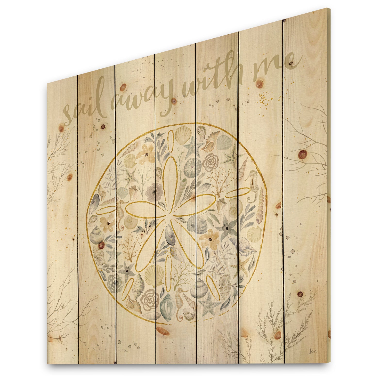 Coastal Floral Blossoms IV Neutral - Nautical & Coastal Print on Natural Pine Wood