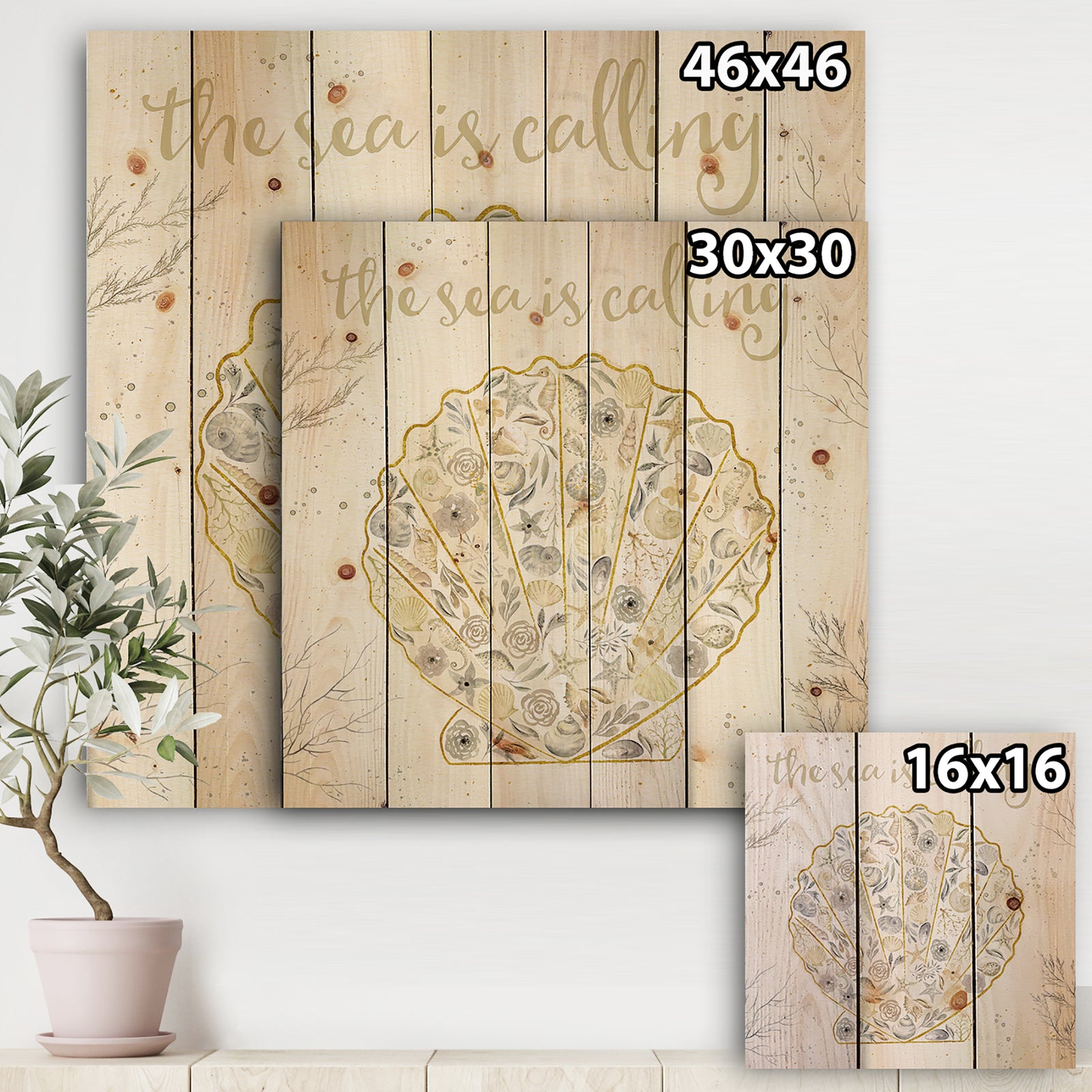 Coastal Floral Blossoms I Neutral - Nautical & Coastal Print on Natural Pine Wood