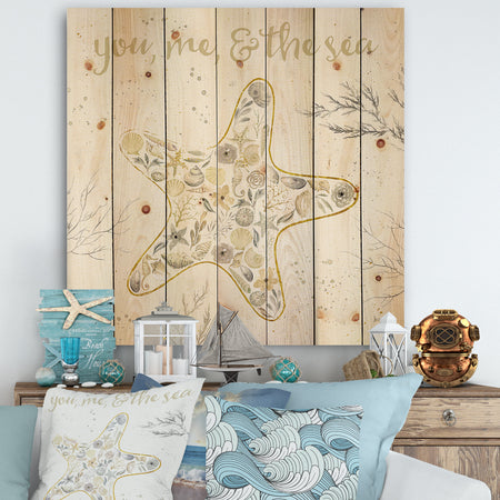 Coastal Floral Blossoms II Neutral - Nautical & Coastal Print on Natural Pine Wood