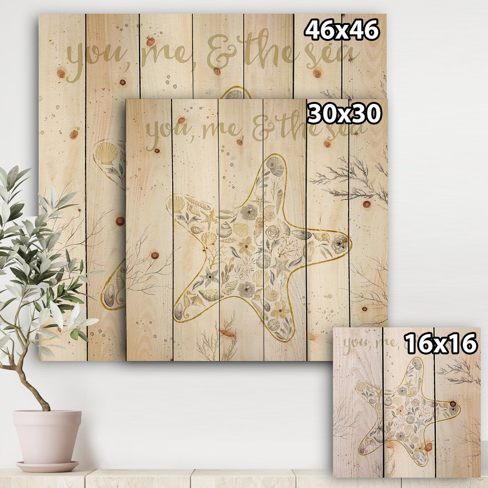 Coastal Floral Blossoms II Neutral - Nautical & Coastal Print on Natural Pine Wood