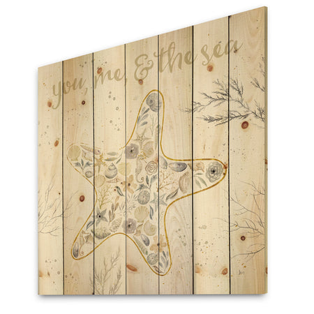 Coastal Floral Blossoms II Neutral - Nautical & Coastal Print on Natural Pine Wood